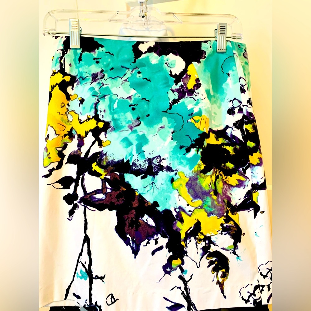 Tahari Kristina Campari Watercolor Pencil Size 4 Fully lined skirt NWOT